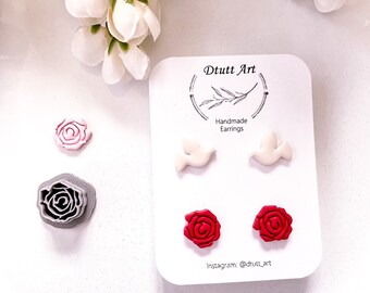 Rose Mini CLAY CUTTERS Valentines Set// PLA Filament, Heart Clay Cutters, Mini Small Stud Size, 0.4mm Cutting Edge