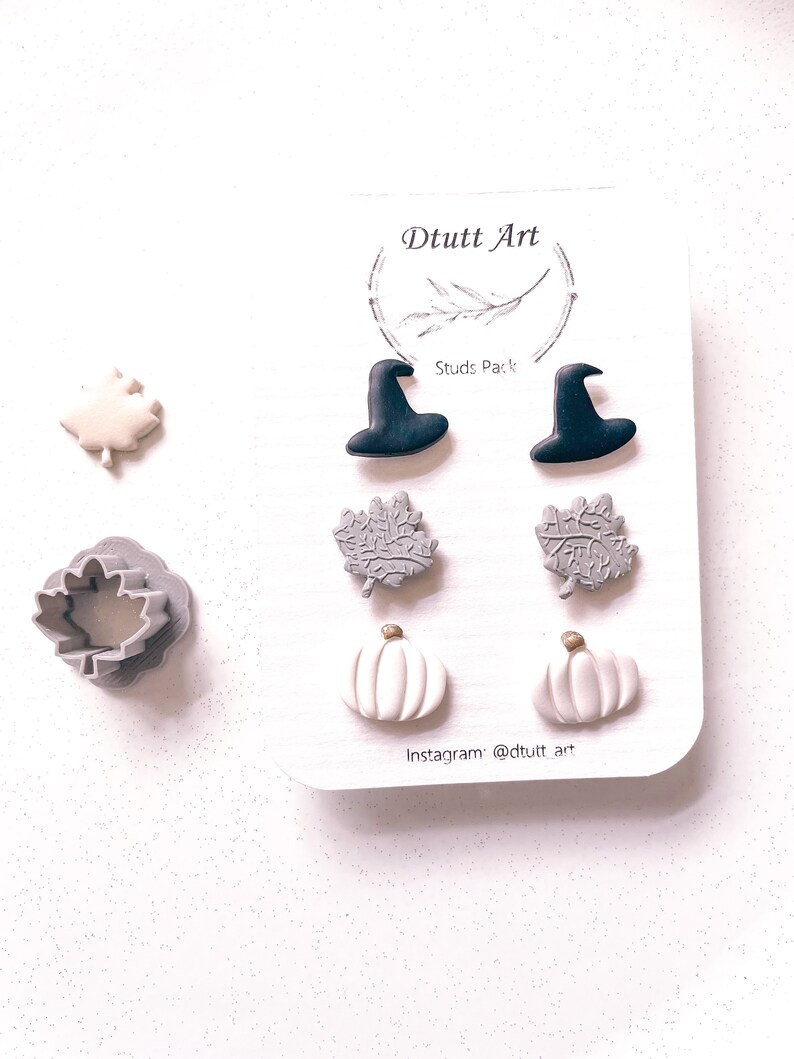 LERUTSTÄCKAR AV LÖV // Halloweenlerutstängare, plastfilament, Lerutstängare av lönnlöv, Lerutstängare av höst, Mini liten nit, 0,4 mm skärkant bild 1