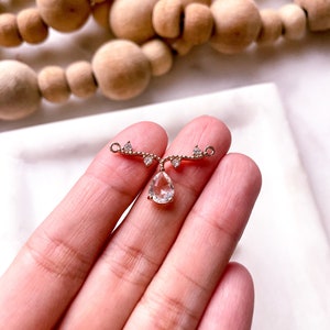 TEARDROP LACE CRYSTAL Charm Connector // Jewelry Charm Dangle Component, Kc Gold Color, Cubic Zirconia and Copper