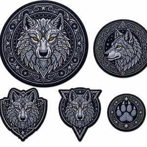 Large Viking Wolf Celtic Embroidery Patch Iron Biker Jacket Animals Badge (5 Piece)