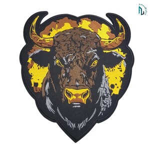 Großer Bull Bison Kopf Aufnäher, Western Buffalo Bikerjacke Weste Rückenaufnäher