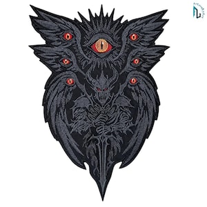 Écusson hibou chevalier démon gothique, écusson brodé thermocollant pour veste de motard (13,5 pouces)