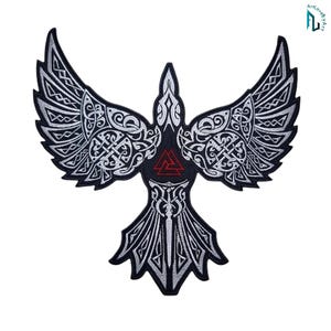 Viking Winged Raven Embroidery Patch, 13 Inch Norse Jacket Vest Applique Iron On