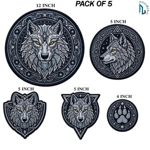Large Viking Wolf Celtic Embroidery Patch Iron Biker Jacket Animals Badge (5 Piece)