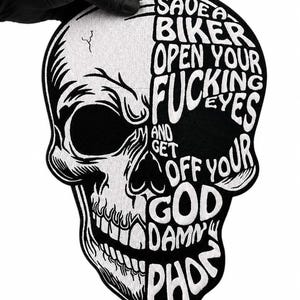 Parche grande de motociclista con calavera, bordado para chaqueta o chaleco de moto, parche termoadhesivo para la espalda.
