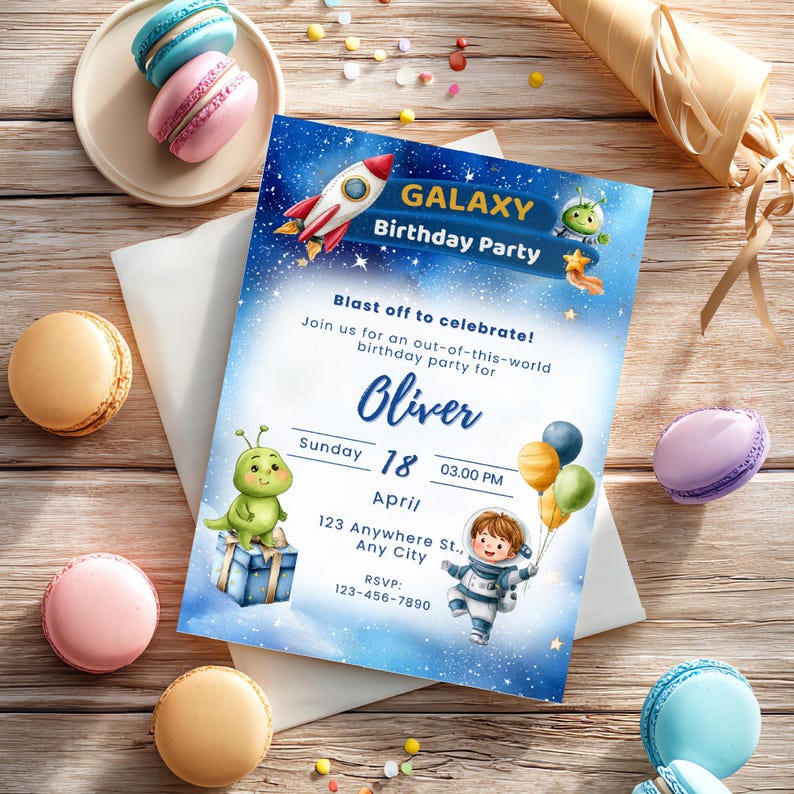 Space Birthday Invitation Editable Canva Template | Printable ...