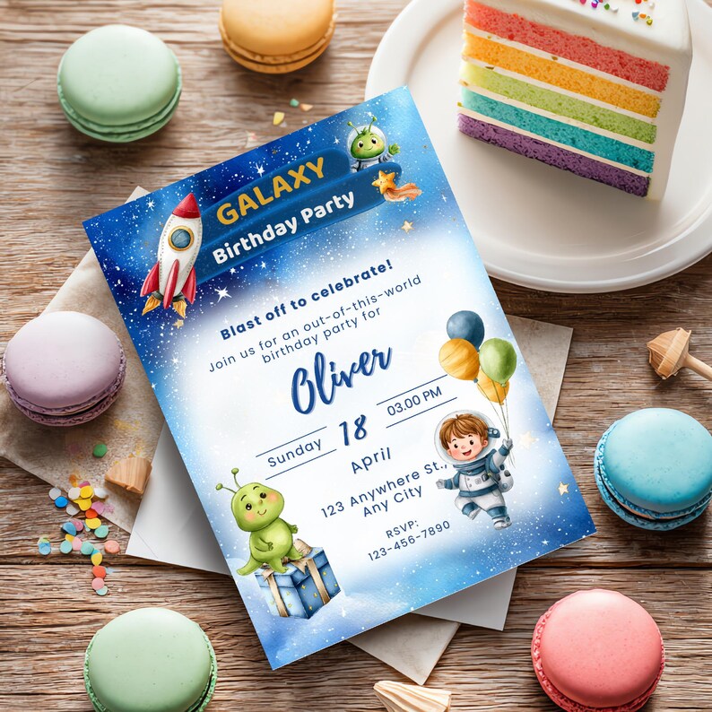 Space Birthday Invitation Editable Canva Template | Printable ...