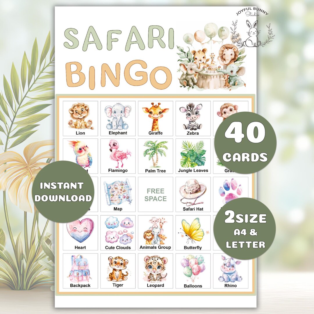 Safari Birthday Bingo Game Printable, Kids Party Game, Safari Party ...