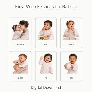 Tarjetas con las primeras palabras del bebé / Caras reales, desarrollo del habla / Inspiradas en Montessori (Descarga digital)