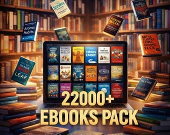 Megabundel van 22000+ e-boeken | Futuristisch digitaal display | Zwevende e-boekomslagen | Direct downloaden | Alle categorieën