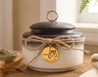 Custom Pet Loss Memorial, Personalized Dog Urn with Engraved Tag, Ceramic Cat Ashes Jar, Pet Sympathy Gift, Unique Pet Cremation Urn