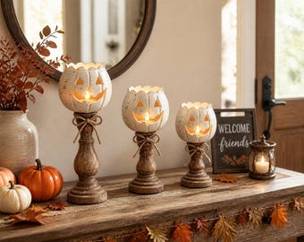 Gruselige Kürbisdeko, Halloween-Kerzenhalter, Kürbislaterne, Herbstdekoration für Zuhause