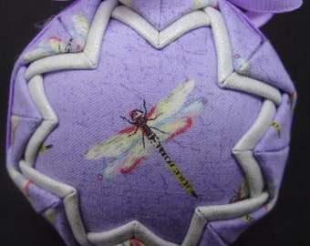 Quilted Fabric Ornament Dragon Fly Purple Garden 2 Sided