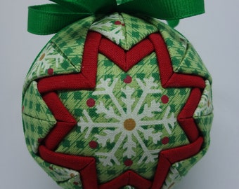 Quilted Fabric Ornament Green Plaid Check Plaid Snowflakes