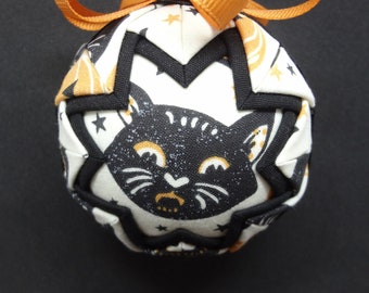 Quilted Fabric Ornament Vintage Creepy Cat