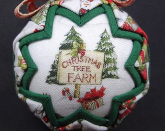 Quilted Fabric Ornament Winter Christmas Tree Farm