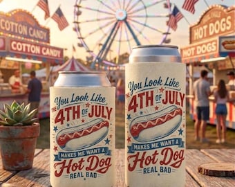 You Look Like the 4th of July Can Cooler, Funny Hot Dog Summer Beer Sleeve, July 4th Party Decor, Patriotic BBQ Gift, Real Bad Beer Hugger