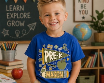 Custom Pre-K Shirt, Back To School Boy, Personalized Pencil Tee, First Day Of School, Toddler Boy Outfit, Retro School Shirt, Custom Name
