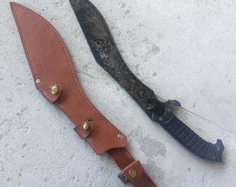 Handmade cast Manganese Steel,Full Tang,Leather Sheath,Artistic Decorative Item.