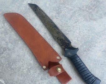 13.8 inches Handmade cast Manganese Steel 52HRC Dagger Short Knife, Artistic Decorative Item.