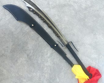 Chinese Nine-ring Broadsword And Leather Sheath,Stainless Steel Blade,Artistic Decorative Item.