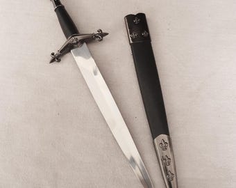 French Iris Pattern Medieval Dagger, Handcrafted, Exquisite Stainless Steel Miniature Collectible，Collectible Ornaments.