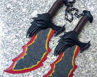 Metal Chaos Blades Sword Set with Display Plaque, God of War Replica,Artistic Decorative Item.