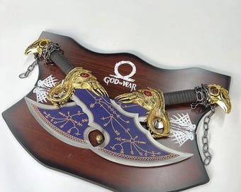 Kratos Chaos Blade Cosplay Sword,One Set of Two Bades of Chaos with Display Plaque,Artistic Decorative Item.