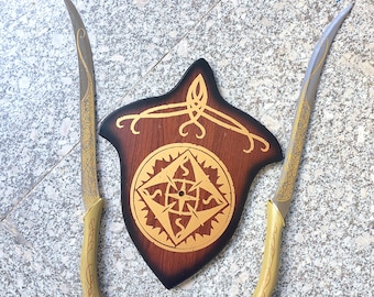 Elf Double Sword Without Scabbard,One Set of Two,with Display Board,Artistic Decorative Item.