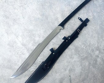 40" Naganata Polearm Sword，Bamboo Handle, Leather Belt Sheath,Artistic Decorative Item.