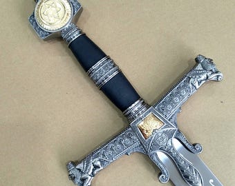 Medieval Crusader Sword with Scabbard,KingSolomon Sword-Black silver,Artistic craft props.