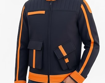 Star Wars Rebel Cosplay Jacket Cassian Andor Inspired Black Outerwear with Orange Stripes Costume