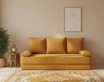 Housse Canapé Sur Mesure – KIT Housses Canapé   + 3 Coussins + 2 Accoudoirs – Tissu Épais Lavable – 8 Couleurs – Méridienne Banquette