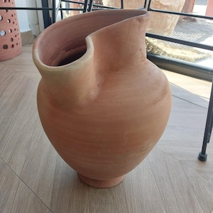 Terrakotta-Krugvase aus Naturmaterial – Tunesische Handarbeit – Dekorative Boho-Vase im mediterranen Stil – Höhe: 37 cm