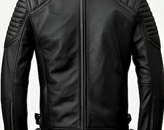 Chaqueta de piel de oveja auténtica de corte entallado para hombre, clásica, estilo motociclista, con cremallera