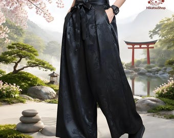 Pantaloni Hanfu cinesi da donna, vestibilità ampia, in jacquard di seta, ideali per l'estate.
