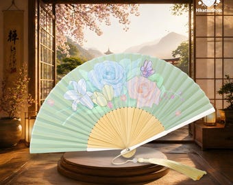 Japanese Fan, Women Hanfu Accessories, Silk Folding Fan, Summer Dance Props