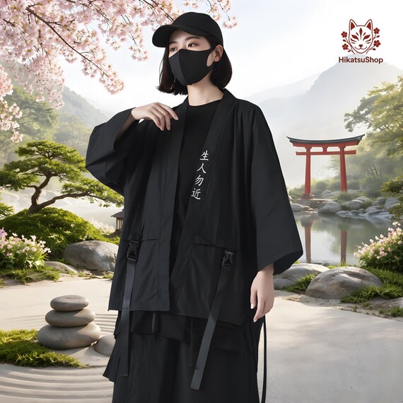 Japanese Kimono, Black Haori Cardigan, Samurai Cosplay, Ninja