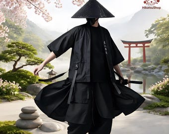 Japanese Kimono, Black Haori Cardigan, Samurai Cosplay, Ninja
