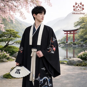 Japanese Kimono, Black Haori Cardigan, Samurai Cosplay, Ninja