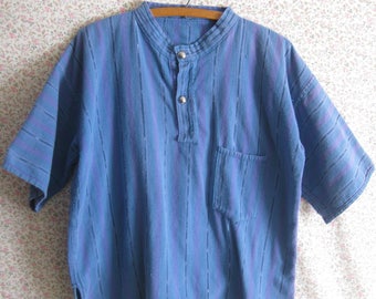 Woven Purple/Green Short Sleeve Shirt Tunic Top Medium/Large Earthy Bohemian