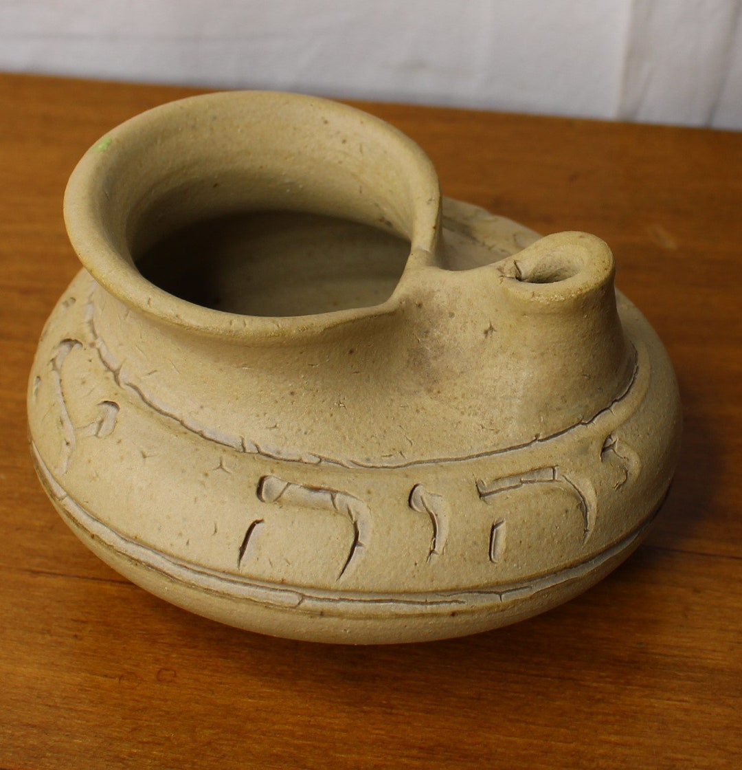 Judaic Pottery Oil Lamp Hebrew Script W Stamp on Bottom Etsy