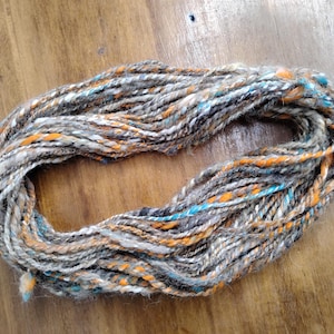 Filato filato a mano Finn lana di pecora islandese e merino + coniglio d'angora Maine Made grigio arancione blu 1,8 oz