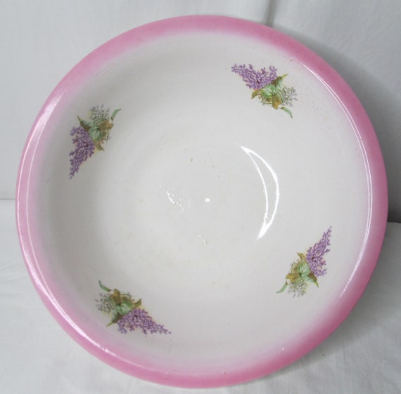 Wash Basin Bowl Large Pink & White Ceramic 14 Country Etsy