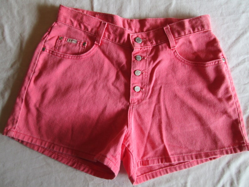 1990s Riders High Waisted Pink Denim Shorts 30 Bright Colorful 90s