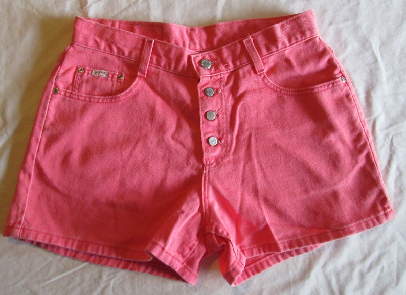 1990s Riders High Waisted Pink Denim Shorts 30 Bright Colorful 90s