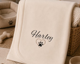Personalized Pet Blanket, Embroidered Paw Print