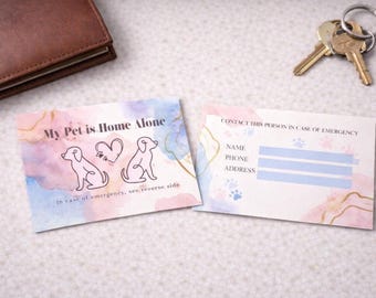 Emergency Pet Card with Customizable Watercolor Design for Dogs & Cats