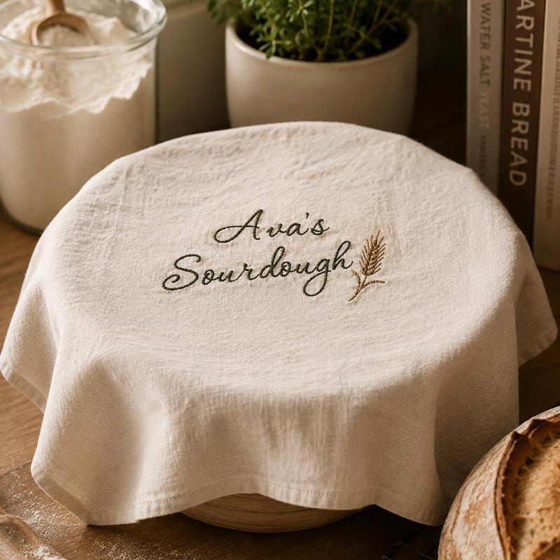 🌾Personalized Sourdough Proofing Towel, Embroidered Cotton Banneton Cover
