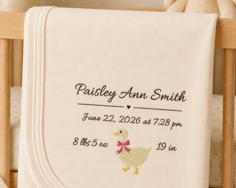 Personalized Baby Birth Statistics Blanket | Custom Name, Date, Weight, Length Embroidery